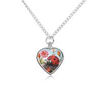ERSTSNCK Pet Urn Necklace for Ashes Cartoon Ladybug Flower Heart-Shaped Memorial Pendant with Filling Kit 27.6" Adjustable Chain Cremation Keepsake Jewelry for Dog Cat Sympathy Gift for Pets Lovers