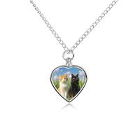 ERSTSNCK Pet Urn Necklace for Ashes Cat on The Grass Heart-Shaped Memorial Pendant with Filling Kit 27.6" Adjustable Chain Cremation Keepsake Jewelry for Dog Cat Sympathy Gift for Pets Lovers
