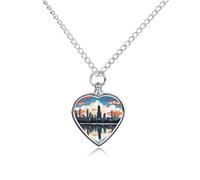 ERSTSNCK Pet Urn Necklace for Ashes Chicago Skyline Heart-Shaped Memorial Pendant with Filling Kit 27.6" Adjustable Chain Cremation Keepsake Jewelry for Dog Cat Sympathy Gift for Pets Lovers