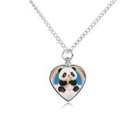ERSTSNCK Pet Urn Necklace for Ashes Cloud Rainbow Panda Heart-Shaped Memorial Pendant with Filling Kit 27.6" Adjustable Chain Cremation Keepsake Jewelry for Dog Cat Sympathy Gift for Pets Lovers