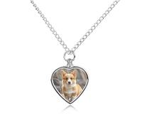 ERSTSNCK Pet Urn Necklace for Ashes Corgi Dogs Heart-Shaped Memorial Pendant with Filling Kit 27.6" Adjustable Chain Cremation Keepsake Jewelry for Dog Cat Sympathy Gift for Pets Lovers