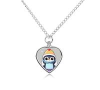 ERSTSNCK Pet Urn Necklace for Ashes Cute Penguin Print Heart-Shaped Memorial Pendant with Filling Kit 27.6" Adjustable Chain Cremation Keepsake Jewelry for Dog Cat Sympathy Gift for Pets Lovers