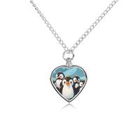 ERSTSNCK Pet Urn Necklace for Ashes Cute Penguins Heart-Shaped Memorial Pendant with Filling Kit 27.6" Adjustable Chain Cremation Keepsake Jewelry for Dog Cat Sympathy Gift for Pets Lovers