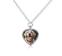 ERSTSNCK Pet Urn Necklace for Ashes Funny Golden Retriever Heart-Shaped Memorial Pendant with Filling Kit 27.6" Adjustable Chain Cremation Keepsake Jewelry for Dog Cat Sympathy Gift for Pets Lovers
