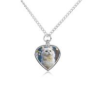 ERSTSNCK Pet Urn Necklace for Ashes Gorgeous White Cat Heart-Shaped Memorial Pendant with Filling Kit 27.6" Adjustable Chain Cremation Keepsake Jewelry for Dog Cat Sympathy Gift for Pets Lovers