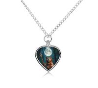 ERSTSNCK Pet Urn Necklace for Ashes Halloween Horror Wolf Heart-Shaped Memorial Pendant with Filling Kit 27.6" Adjustable Chain Cremation Keepsake Jewelry for Dog Cat Sympathy Gift for Pets Lovers