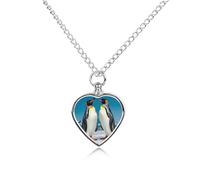 ERSTSNCK Pet Urn Necklace for Ashes Happy Penguins Heart-Shaped Memorial Pendant with Filling Kit 27.6" Adjustable Chain Cremation Keepsake Jewelry for Dog Cat Sympathy Gift for Pets Lovers