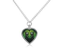 ERSTSNCK Pet Urn Necklace for Ashes Horrifying Green Skull Heart-Shaped Memorial Pendant with Filling Kit 27.6" Adjustable Chain Cremation Keepsake Jewelry for Dog Cat Sympathy Gift for Pets Lovers