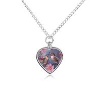 ERSTSNCK Pet Urn Necklace for Ashes Humming Birds With Pink Heart-Shaped Memorial Pendant with Filling Kit 27.6" Adjustable Chain Cremation Keepsake Jewelry for Dog Cat Sympathy Gift for Pets Lovers