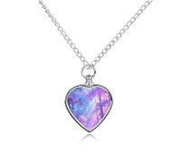 ERSTSNCK Pet Urn Necklace for Ashes Iridescent Forest Heart-Shaped Memorial Pendant with Filling Kit 27.6" Adjustable Chain Cremation Keepsake Jewelry for Dog Cat Sympathy Gift for Pets Lovers
