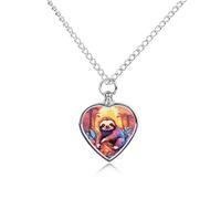 ERSTSNCK Pet Urn Necklace for Ashes Jungle Sloth Heart-Shaped Memorial Pendant with Filling Kit 27.6" Adjustable Chain Cremation Keepsake Jewelry for Dog Cat Sympathy Gift for Pets Lovers