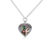ERSTSNCK Pet Urn Necklace for Ashes Mallard Duck Heart-Shaped Memorial Pendant with Filling Kit 27.6" Adjustable Chain Cremation Keepsake Jewelry for Dog Cat Sympathy Gift for Pets Lovers