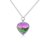ERSTSNCK Pet Urn Necklace for Ashes Neon Flamingo Pattern Heart-Shaped Memorial Pendant with Filling Kit 27.6" Adjustable Chain Cremation Keepsake Jewelry for Dog Cat Sympathy Gift for Pets Lovers