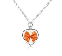 ERSTSNCK Pet Urn Necklace for Ashes Orange Bow Heart-Shaped Memorial Pendant with Filling Kit 27.6" Adjustable Chain Cremation Keepsake Jewelry for Dog Cat Sympathy Gift for Pets Lovers