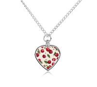 ERSTSNCK Pet Urn Necklace for Ashes Red Cherry Pattern Heart-Shaped Memorial Pendant with Filling Kit 27.6" Adjustable Chain Cremation Keepsake Jewelry for Dog Cat Sympathy Gift for Pets Lovers