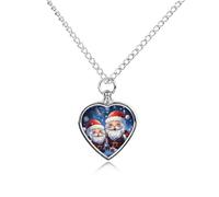 ERSTSNCK Pet Urn Necklace for Ashes Super Cute Santa Claus Heart-Shaped Memorial Pendant with Filling Kit 27.6" Adjustable Chain Cremation Keepsake Jewelry for Dog Cat Sympathy Gift for Pets Lovers