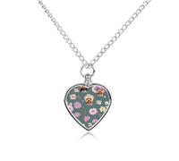 ERSTSNCK Pet Urn Necklace for Ashes Yorkie Floral Pattern Heart-Shaped Memorial Pendant with Filling Kit 27.6" Adjustable Chain Cremation Keepsake Jewelry for Dog Cat Sympathy Gift for Pets Lovers