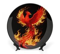 ERSTSNCK Phoenix Flame Ceramic Decorative Plate 10inch Bone China Wall Hanging Ornament Plates Bohemian Style Dinner Plate with Stand Cabinet Display Plates for Home Art Decor