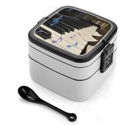 ERSTSNCK Piano Keys with Musical Notes Bento Box 1000ml Leak Proof Lunch Container with Removable Dividers & Spoon - BPA-Free PP Stackable Lunch Box for Work, Office, Picnic, Travel, Dining Out