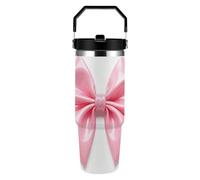 ERSTSNCK Pink Bow 30oz Tumbler Large Capacity Car Cup with Handle And Straw Lid Stainless Steel Travel Mug Double Wall Vacuum Insulated Cup Leak-Proof for Outdoor Home Use