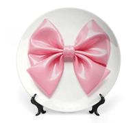 ERSTSNCK Pink Bow Ceramic Decorative Plate 6inch Bone China Wall Hanging Ornament Plates Bohemian Style Dinner Plate with Stand Cabinet Display Plates for Home Art Decor