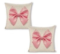 ERSTSNCK Pink Bow Pillow Covers 18"x18"（2pcs） Linen Throw Pillow Covers - Double Sided Decorative Square Cushion Cases for Sofa, Bed, Chair (No Insert Included)