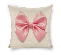 ERSTSNCK Pink Bow Pillow Covers 18"x18" Linen Throw Pillow Covers - Double Sided Decorative Square Cushion Cases for Sofa, Bed, Chair (No Insert Included)