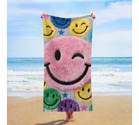 ERSTSNCK Pink Happy Face Pattern Beach Towel Oversized 31" X 63" Absorbent Towels Quick Dry Pool Towel Lightweight Bath Towels Sandproof Beach Blanket for Gym Swimming Sports Travel Gifts