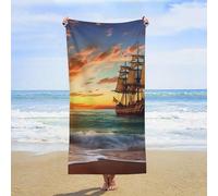 ERSTSNCK Pirate Ship in The Sunset Beach Towel Oversized 31" X 63" Absorbent Towels Quick Dry Pool Towel Lightweight Bath Towels Sandproof Beach Blanket for Gym Swimming Sports Travel Gifts