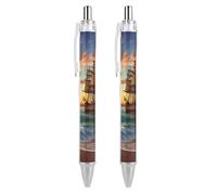 ERSTSNCK Pirate Ship in The Sunset Black Ballpoint Pens Fine Point (0.5mm) Black Ink Pen Retractable Ball Point Pens with Comfortable Full Grip for Journaling, And Office Writing Ideal 2 PCS
