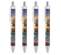 ERSTSNCK Pirate Ship in The Sunset Black Ballpoint Pens Fine Point (0.5mm) Black Ink Pen Retractable Ball Point Pens with Comfortable Full Grip for Journaling, And Office Writing Ideal 4 PCS