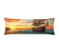 ERSTSNCK Pirate Ship in The Sunset Body Pillow Pillowcase 20"x54" Lumbar Throw Pillow Covers with Hidden Zipper Breathable & Cozy Full Long Bodypillow Case Cover for Sleeping Bedroom Couch Sofa Decor