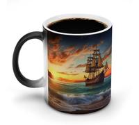 ERSTSNCK Pirate Ship in The Sunset Color Changing Mug 11 Oz Heat Changing Coffee Mugs Funny Magic Cup Heat Sensitive Ceramics Mug Novelty Coffee Cups Personalized Customized Gift Idea for Men & Women