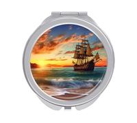 ERSTSNCK Pirate Ship in The Sunset Compact Mirror for Purse Double-Sided 1x/2x Magnifying Metal Pocket Makeup Mirrors Folding Mini Vanity Mirror Handheld Round Travel Cosmetic Mirrors for Women