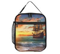 ERSTSNCK Pirate Ship in The Sunset Lunch Bag for Adults Reusable Insulated Lunchbox Leakproof Small Lunch Box Tote for Men & Women Portable Food Cooler Bag for Work, Office, Picnics