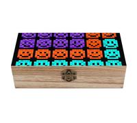 ERSTSNCK Pixel Color Happy Face Wooden Storage Box Elegant Retro Jewelry Box with Hinged Lid Decorative Keepsake Boxes Decor Handmade Organizer Boxes for Wedding, Party, Gift, Diy Craft, Home Decor