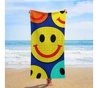 ERSTSNCK Plaid Happy Face Pattern Beach Towel Oversized 31" X 63" Absorbent Towels Quick Dry Pool Towel Lightweight Bath Towels Sandproof Beach Blanket for Gym Swimming Sports Travel Gifts