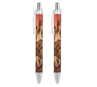 ERSTSNCK Plam Tree And Sunset Black Ballpoint Pens Fine Point (0.5mm) Black Ink Pen Retractable Ball Point Pens with Comfortable Full Grip for Journaling, And Office Writing Ideal 2 PCS