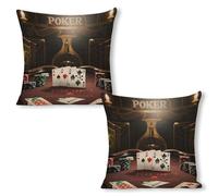 ERSTSNCK Poker Tournament Pillow Covers 18"x18"（2pcs） Linen Throw Pillow Covers - Double Sided Decorative Square Cushion Cases for Sofa, Bed, Chair (No Insert Included)