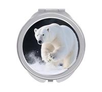 ERSTSNCK Polar Bear Compact Mirror for Purse, Double-Sided 1x/2x Magnifying Metal Pocket Makeup Mirrors, Folding Mini Vanity Mirror, Handheld Round Travel Cosmetic Mirrors for Women