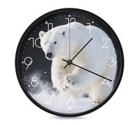 ERSTSNCK Polar Bear Wall Clock Decorative Wall Clock Silent Non-Ticking Round Clocks for Living Room, Bedroom, Bathroom, Kitchen, Office, Apartment Decorative Or Gifts 10 Inch White