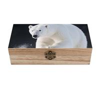 ERSTSNCK Polar Bear Wooden Storage Box Elegant Retro Jewelry Box with Hinged Lid Decorative Keepsake Boxes Decor Handmade Organizer Boxes for Wedding, Party, Gift, Diy Craft, Home Decor