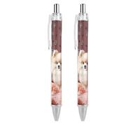 ERSTSNCK Pomeranians Puppies And Point Black Ballpoint Pens Fine Point (0.5mm) Black Ink Pen Retractable Ball Point Pens with Comfortable Full Grip for Journaling, And Office Writing Ideal 2 PCS