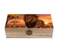ERSTSNCK Prairie Lion Wooden Storage Box Elegant Retro Jewelry Box with Hinged Lid Decorative Keepsake Boxes Decor Handmade Organizer Boxes for Wedding, Party, Gift, Diy Craft, Home Decor
