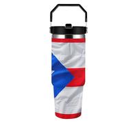ERSTSNCK Puerto Rico Flag 30oz Tumbler Large Capacity Car Cup with Handle And Straw Lid Stainless Steel Travel Mug Double Wall Vacuum Insulated Cup Leak-Proof for Outdoor Home Use