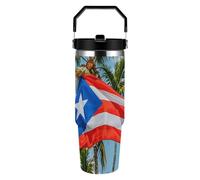 ERSTSNCK Puerto Rico Flags Frog Palm Trees 30oz Tumbler Large Capacity Car Cup with Handle And Straw Lid Stainless Steel Travel Mug Double Wall Vacuum Insulated Cup Leak-Proof for Outdoor Home Use