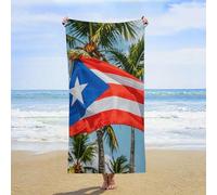 ERSTSNCK Puerto Rico Flags Frog Palm Trees Beach Towel Oversized 31" X 63" Absorbent Towels Quick Dry Pool Towel Lightweight Bath Towels Sandproof Beach Blanket for Gym Swimming Sports Travel Gifts