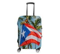 ERSTSNCK Puerto Rico Flags Frog Palm Trees Luggage Suitcase Covers Elastic Washable Cute Luggage Protector Travel Suitcase Protective Cover For Adult (Fit 19-32 Inch Luggages), white, Small, Puerto