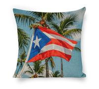 ERSTSNCK Puerto Rico Flags Frog Palm Trees Pillow Covers 18"x18" Linen Throw Pillow Covers - Double Sided Decorative Square Cushion Cases for Sofa, Bed, Chair (No Insert Included)