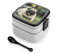 ERSTSNCK Pug Dogs Bento Box 1000ml Leak Proof Lunch Container with Removable Dividers & Spoon - BPA-Free PP Stackable Lunch Box for Work, Office, Picnic, Travel, Dining Out